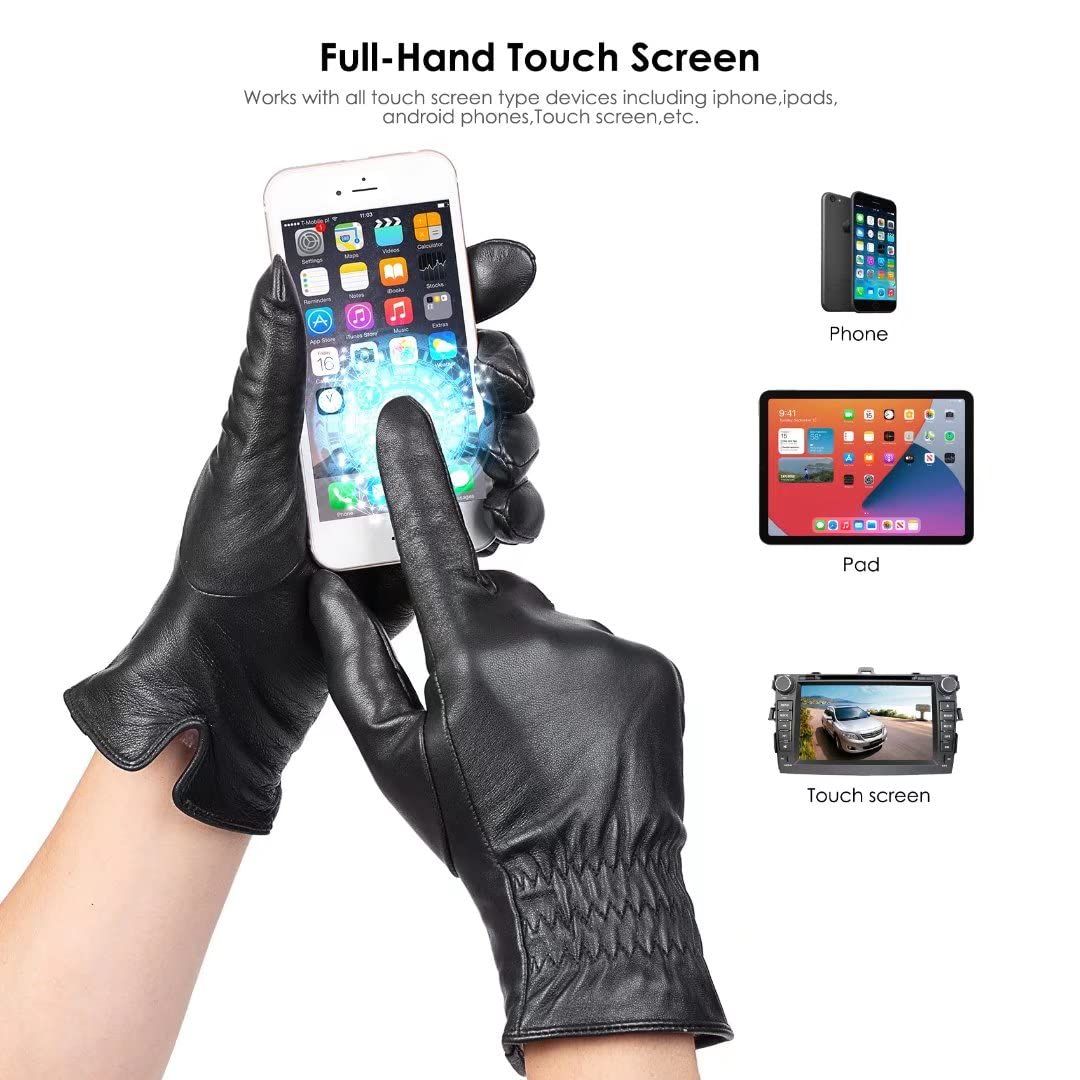 Damen Schafsleder Touchscreen Handschuhe Schwarz warm weich elegant –