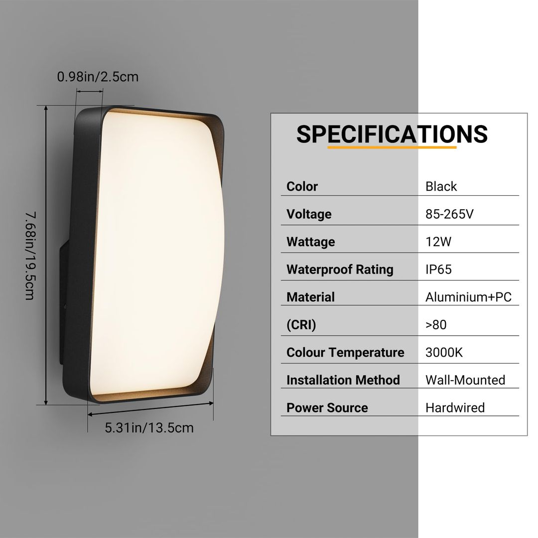 Außen-Wandleuchte LED 12W – IP65 Wasserdicht, 3000K Warmweiß