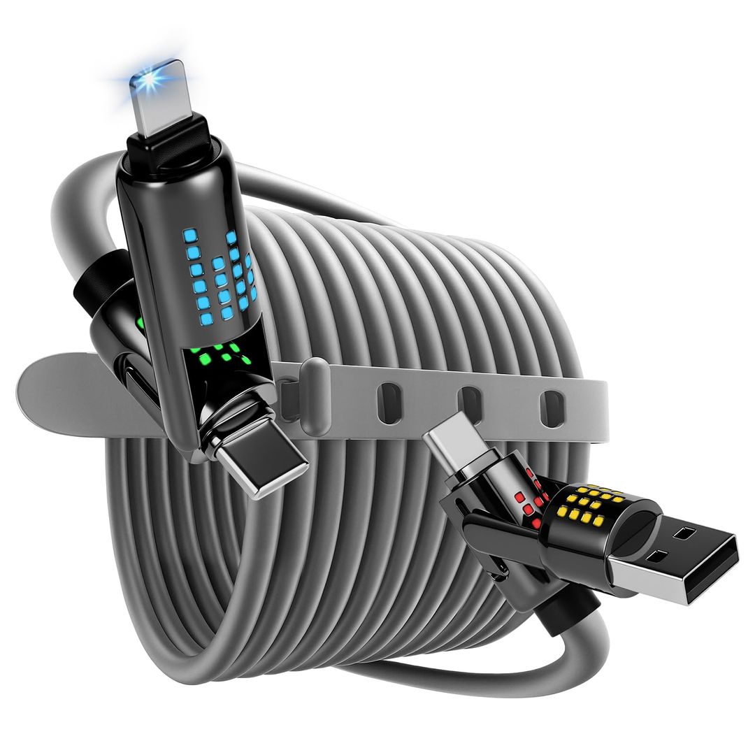 4-in-1 USB-Ladekabel mit LED, bis 240 W, 2 m, Grau-Schwarz