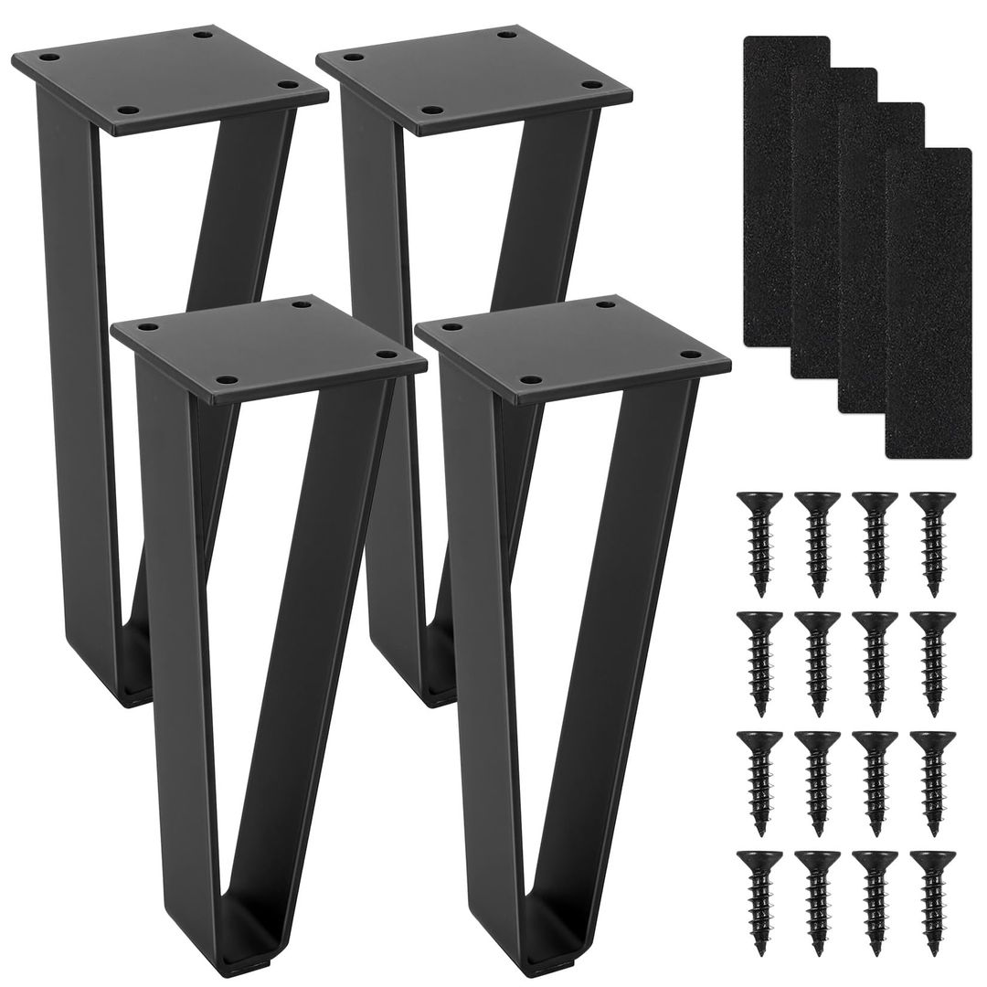 Hairpin-Tischbeine 4er-Set – 20cm, Metall, Schutzkappen & Schrauben, Schwarz