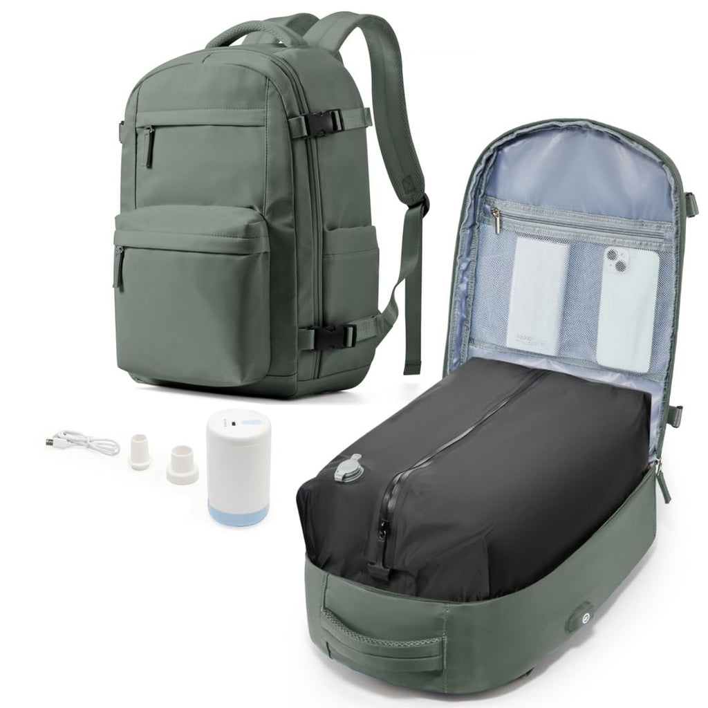 Vakuum Rucksack mit Pumpe – Reise-Luftsack, Gruen