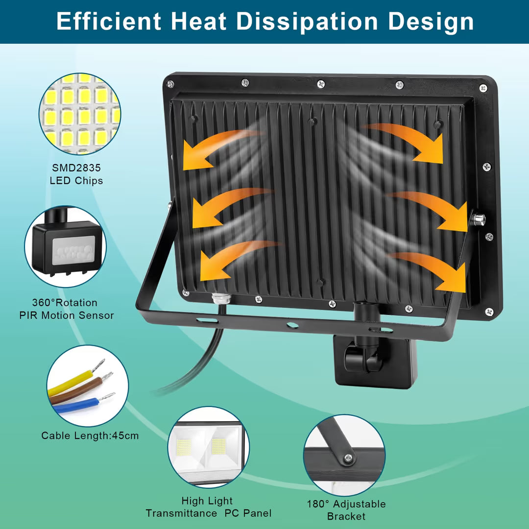 TASINUO 100 W LED-Außenstrahler mit Bewegungsmelder