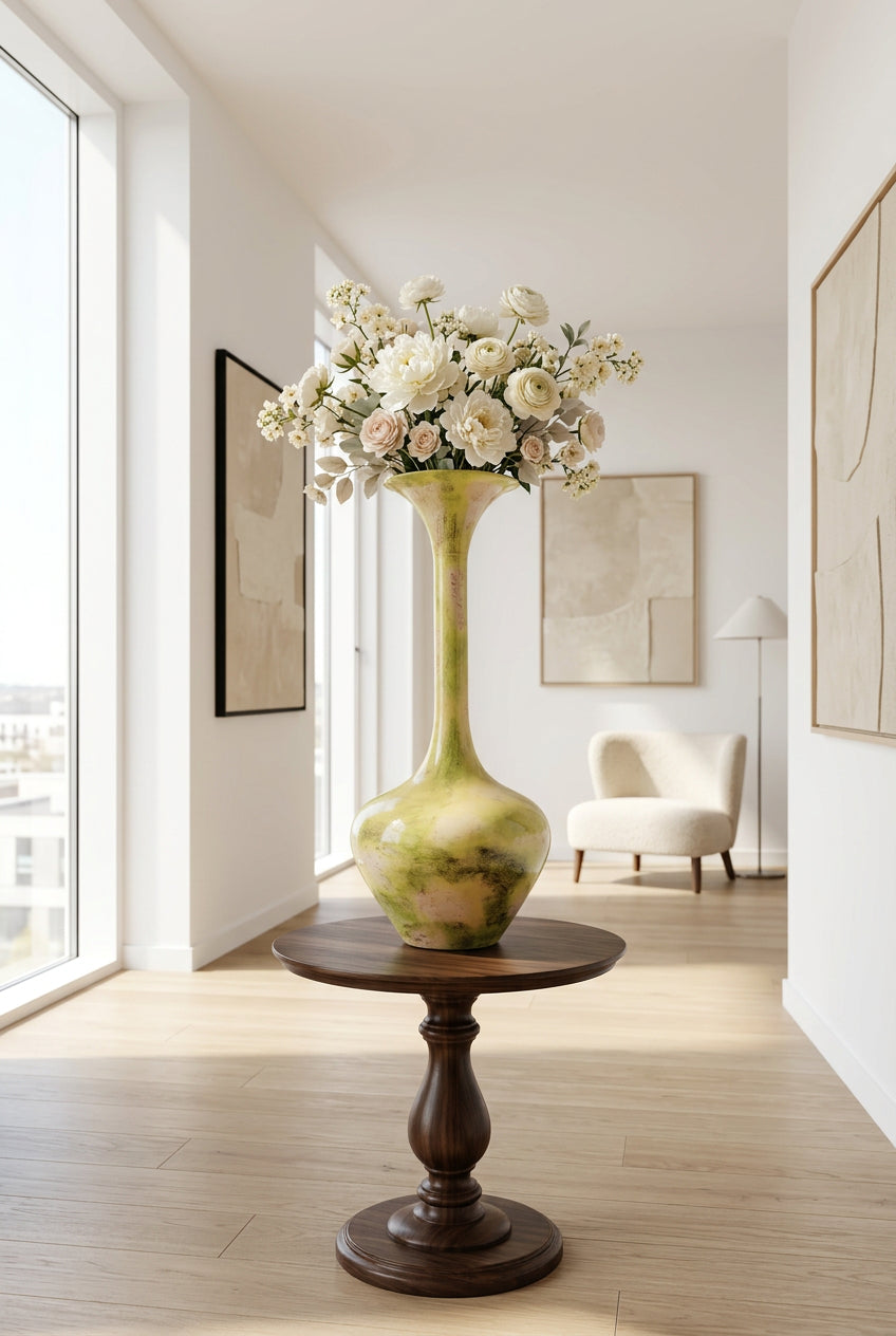 Große Aluminiumvase in Grün und Rosa, 90 cm hoch