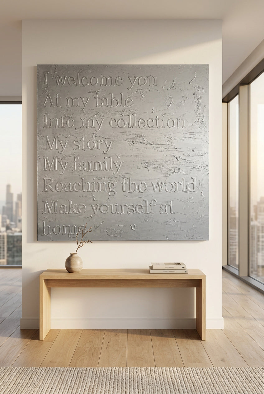 Wandbild mit Schriftmotiv in Grau, 150 x 150 cm