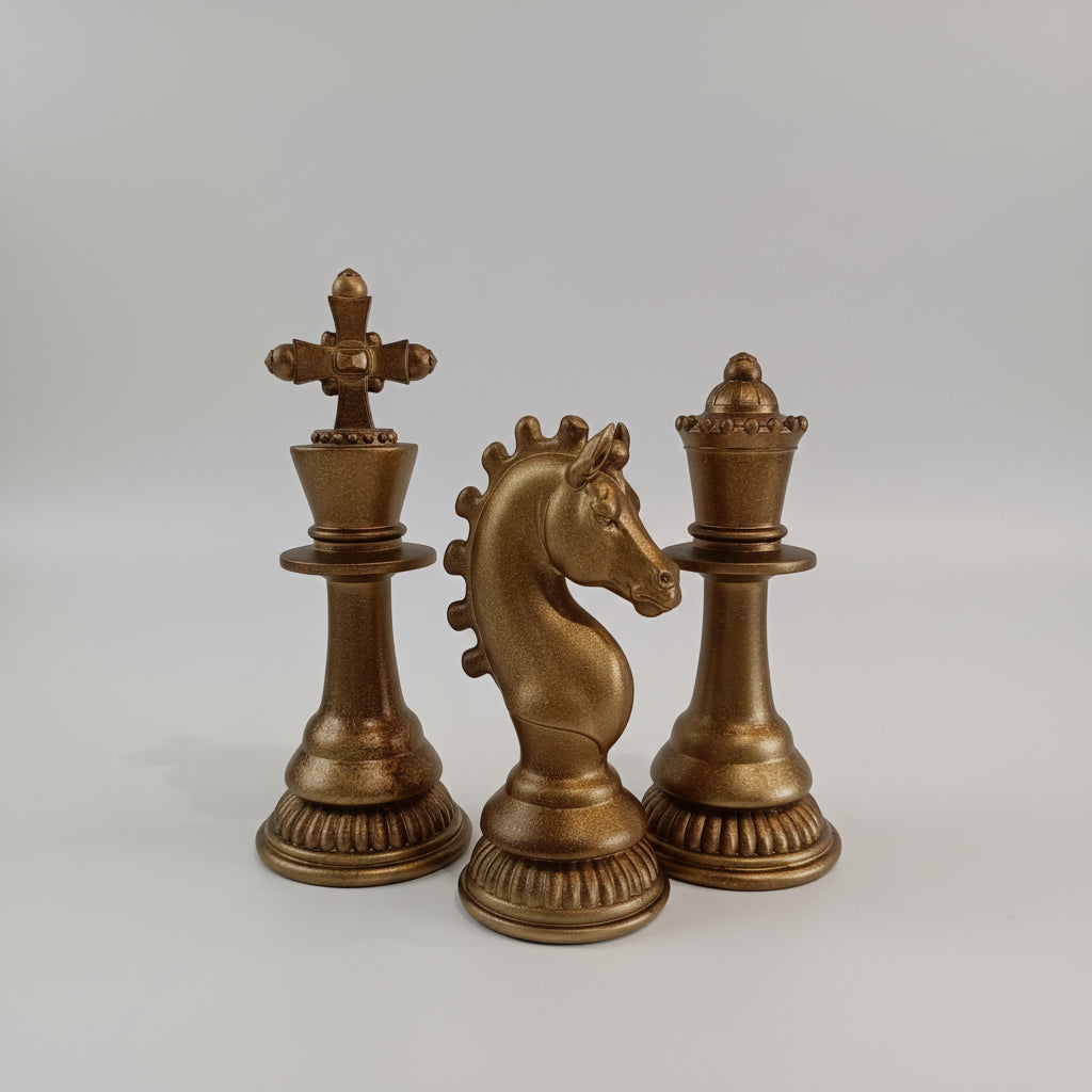 Schachfiguren Dekoset in Antikgold-Optik, 3-teilig