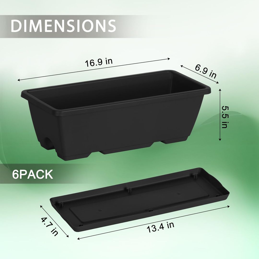 Balkon-Geländer-Pflanzkübel 6er-Set – 43cm, Verstellbare Halterungen, Schwarz