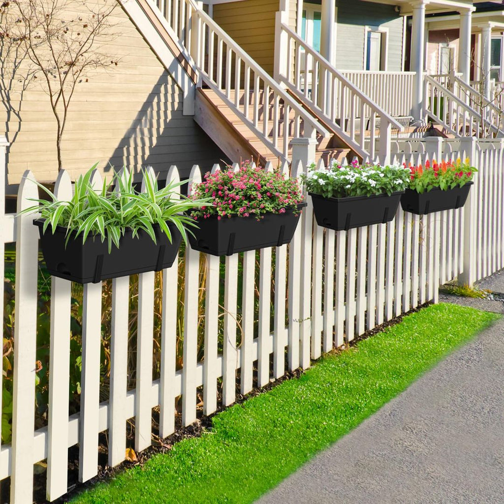 Balkon-Geländer-Pflanzkübel 6er-Set – 43cm, Verstellbare Halterungen, Schwarz