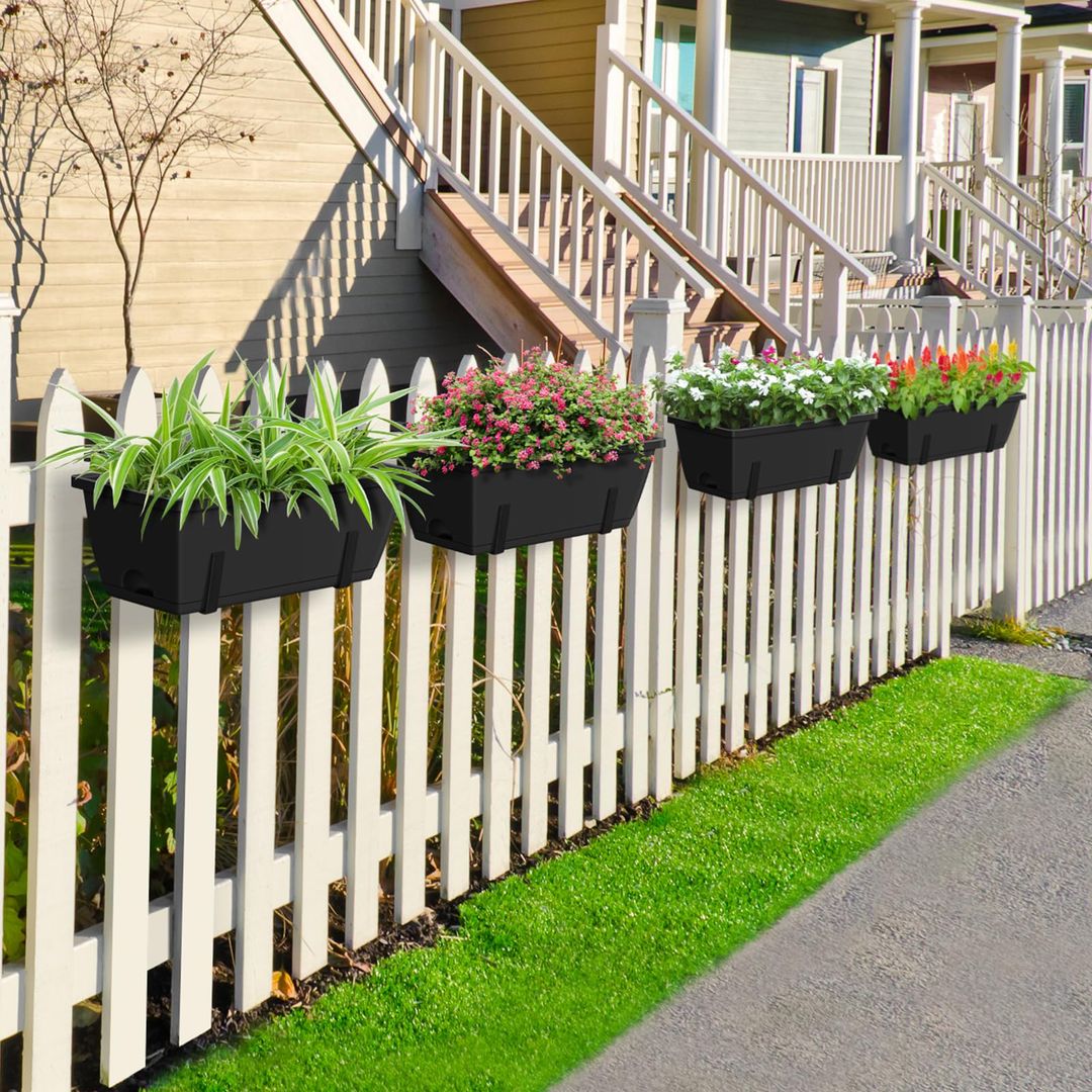 Balkon-Geländer-Pflanzkübel 6er-Set – 43cm, Verstellbare Halterungen, Schwarz