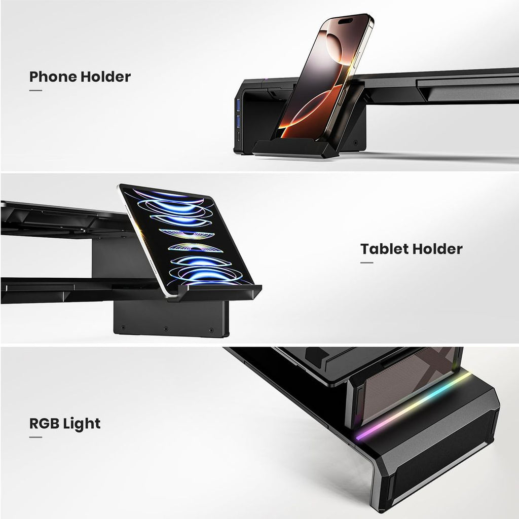 Dual-Monitor-Ständer/Desktop-Organizer mit Schublade/RGB-Licht, Tastatur
