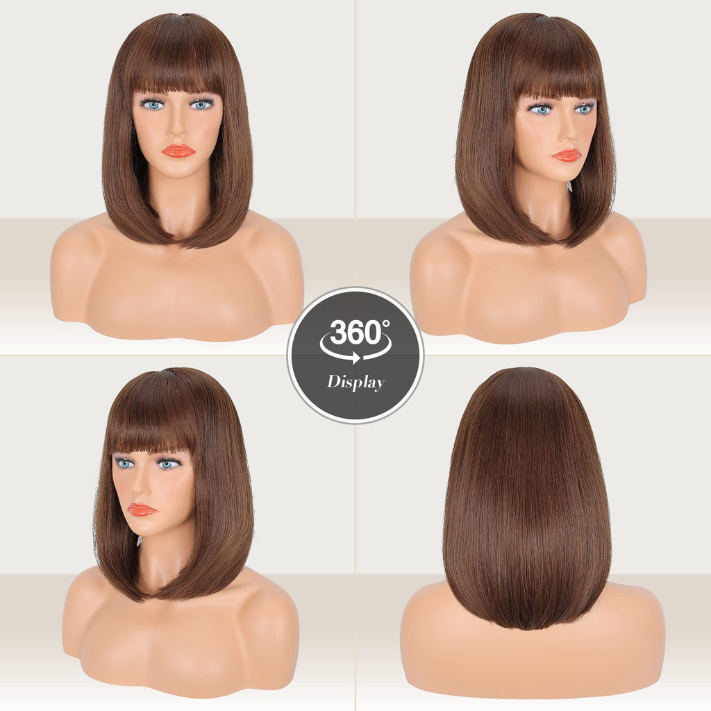 ESHFEN Blonde gewellte Perücke mit Pony – Langer Bob, synthetisch, 35 cm