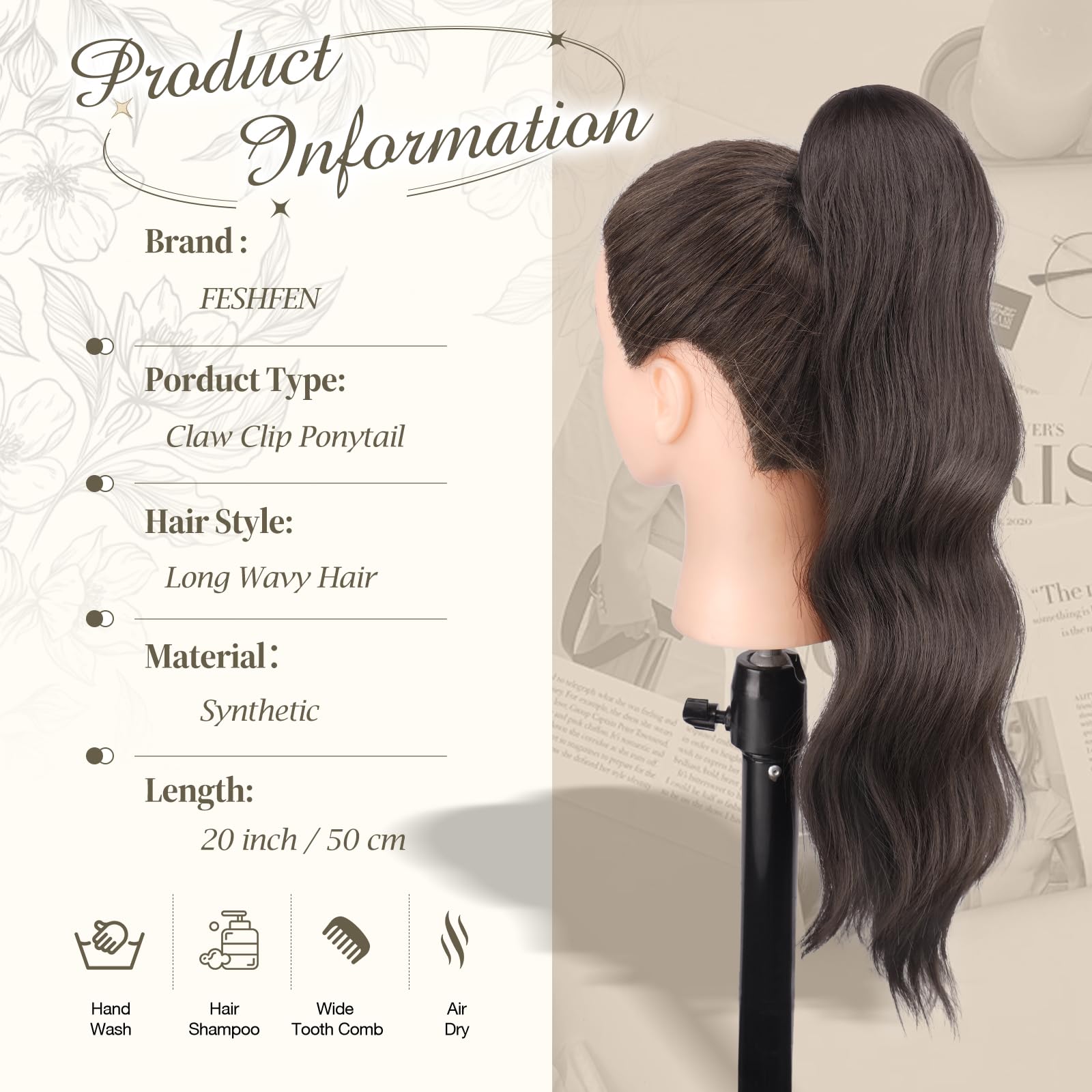 Welliges Pferdeschwanz Extensions - 50cm