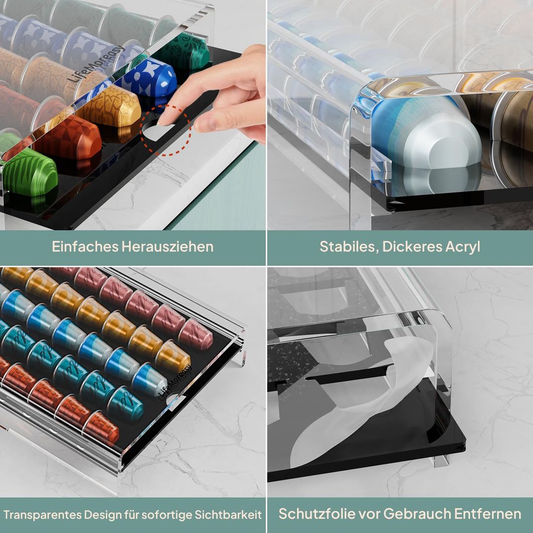 Kapselhalter fuer Nespresso – Transparente Kaffeelagerbox fuer 40 Kapseln