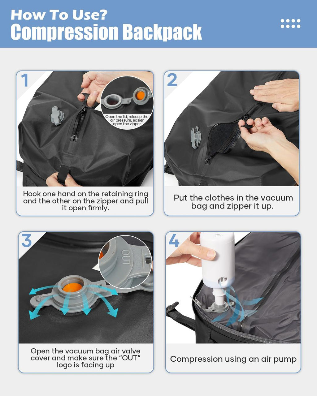 Vakuum-Rucksack – Handgepäck, Airbagsystem, Wasserdicht