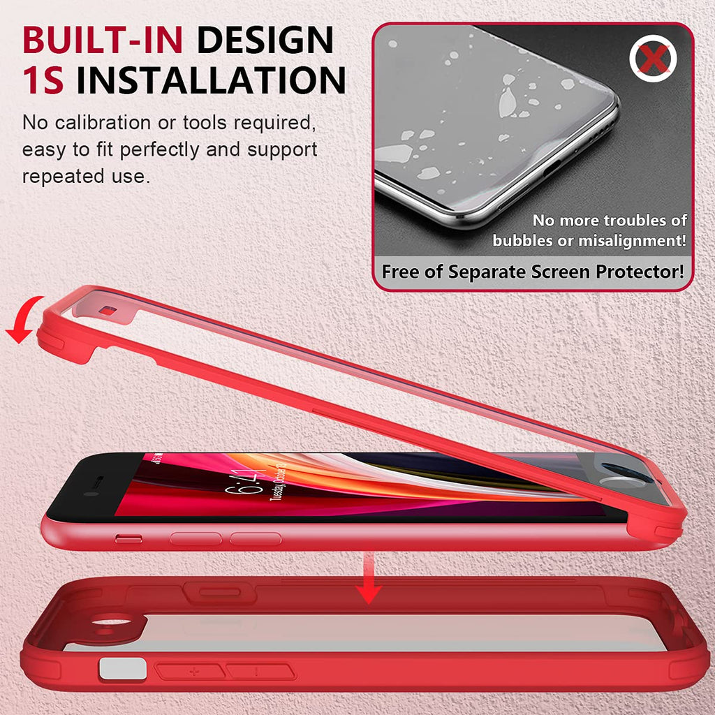 Miracase 360-Grad-Hülle – iPhone SE 2022/2020/8, Displayschutzfolie, Rot
