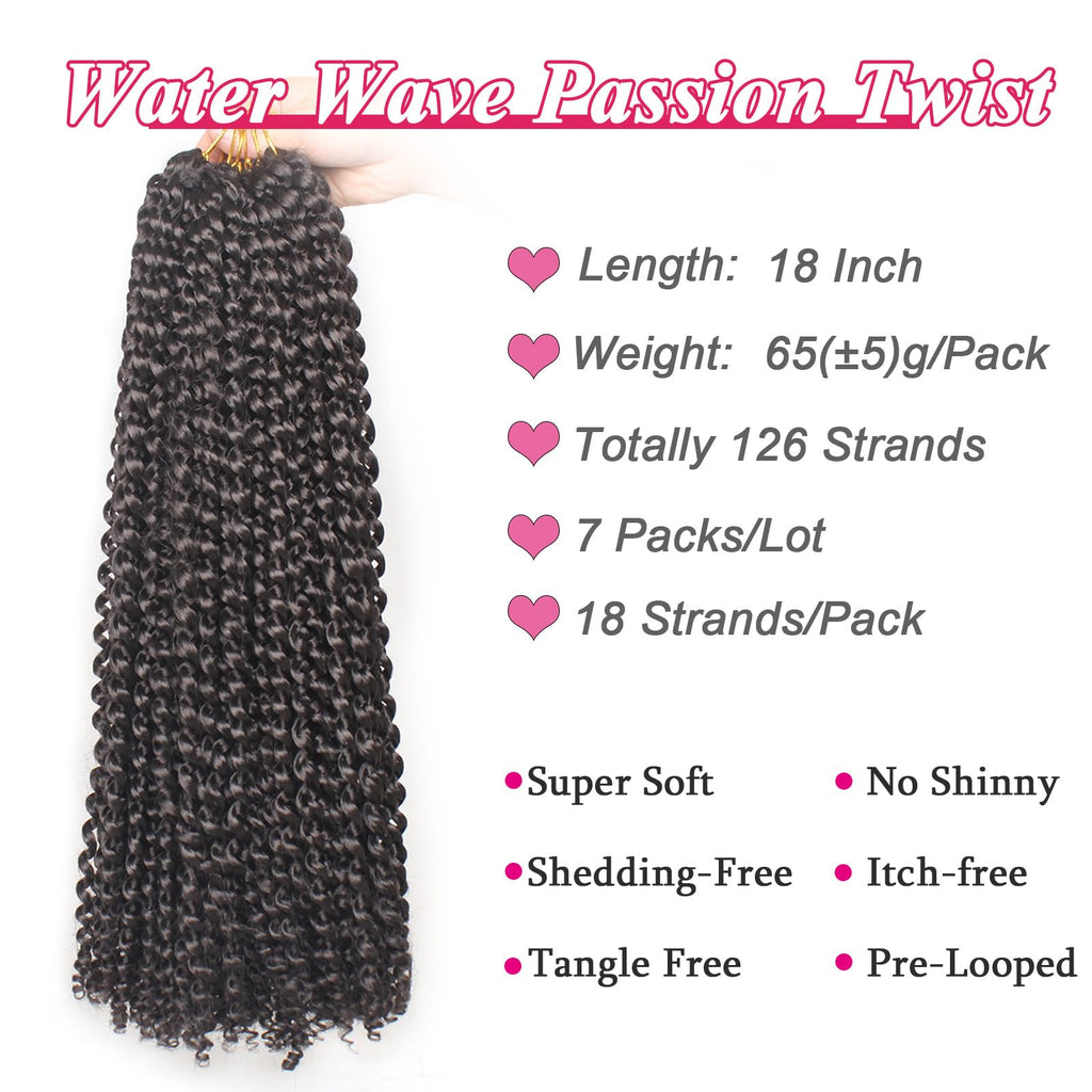 Passion Twists Water Wave – Crochet Hair, 45 cm, 6er-Pack, 27#, Damen