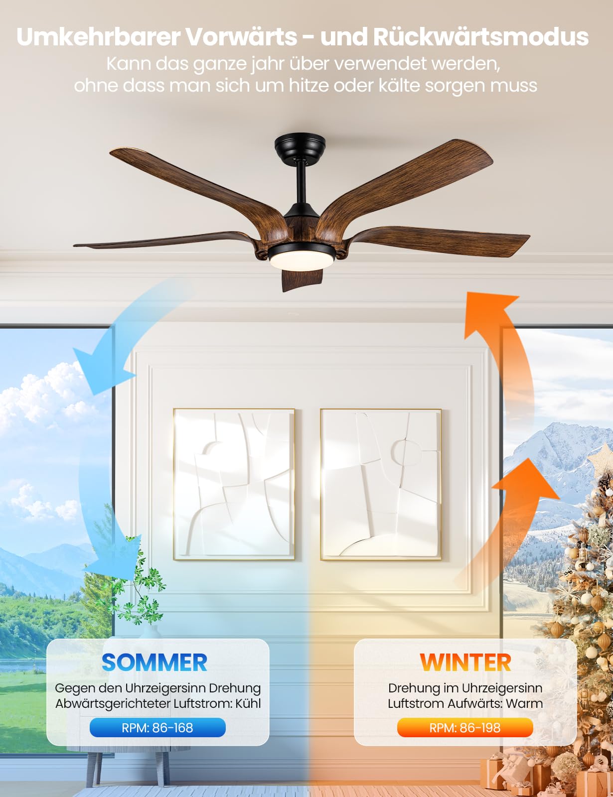 CJOY Deckenventilator mit Fernbedienung, 142 cm Durchmesser, mit Beleuchtung