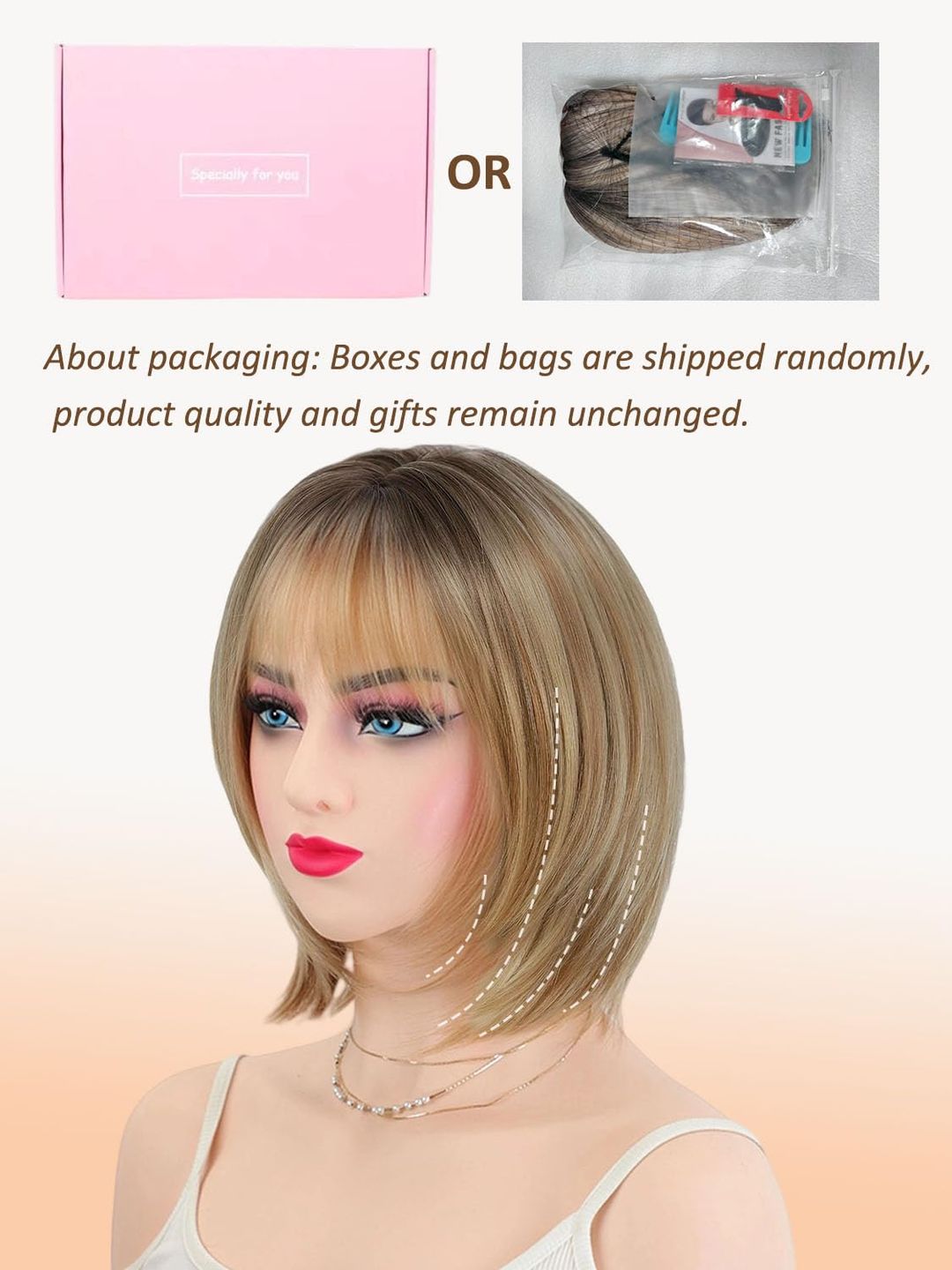 Bob-Perücke mit Pony-Ombre-Blond