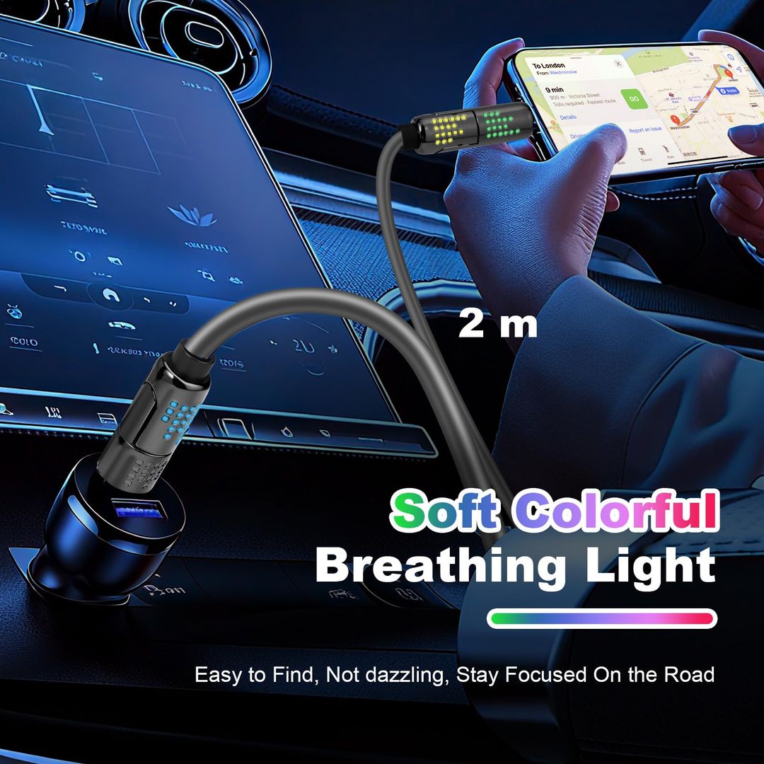 4-in-1 USB-Ladekabel mit LED, bis 240 W, 2 m, Grau-Schwarz