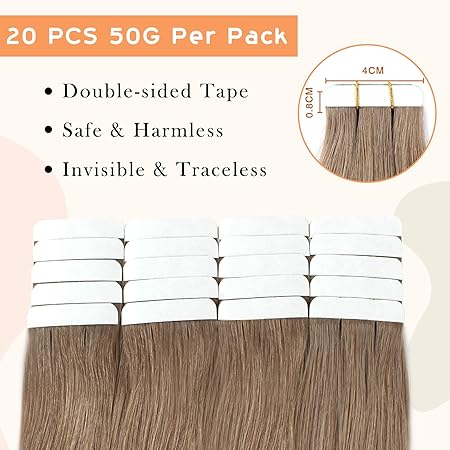 YMEYME Tape in Haarverlängerungen Echthaar, 40cm