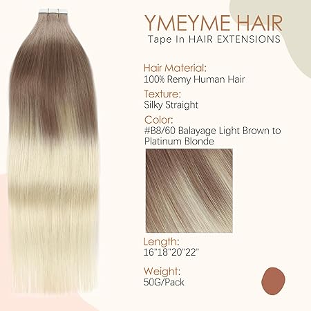 YMEYME Tape in Haarverlängerungen Echthaar, 40cm