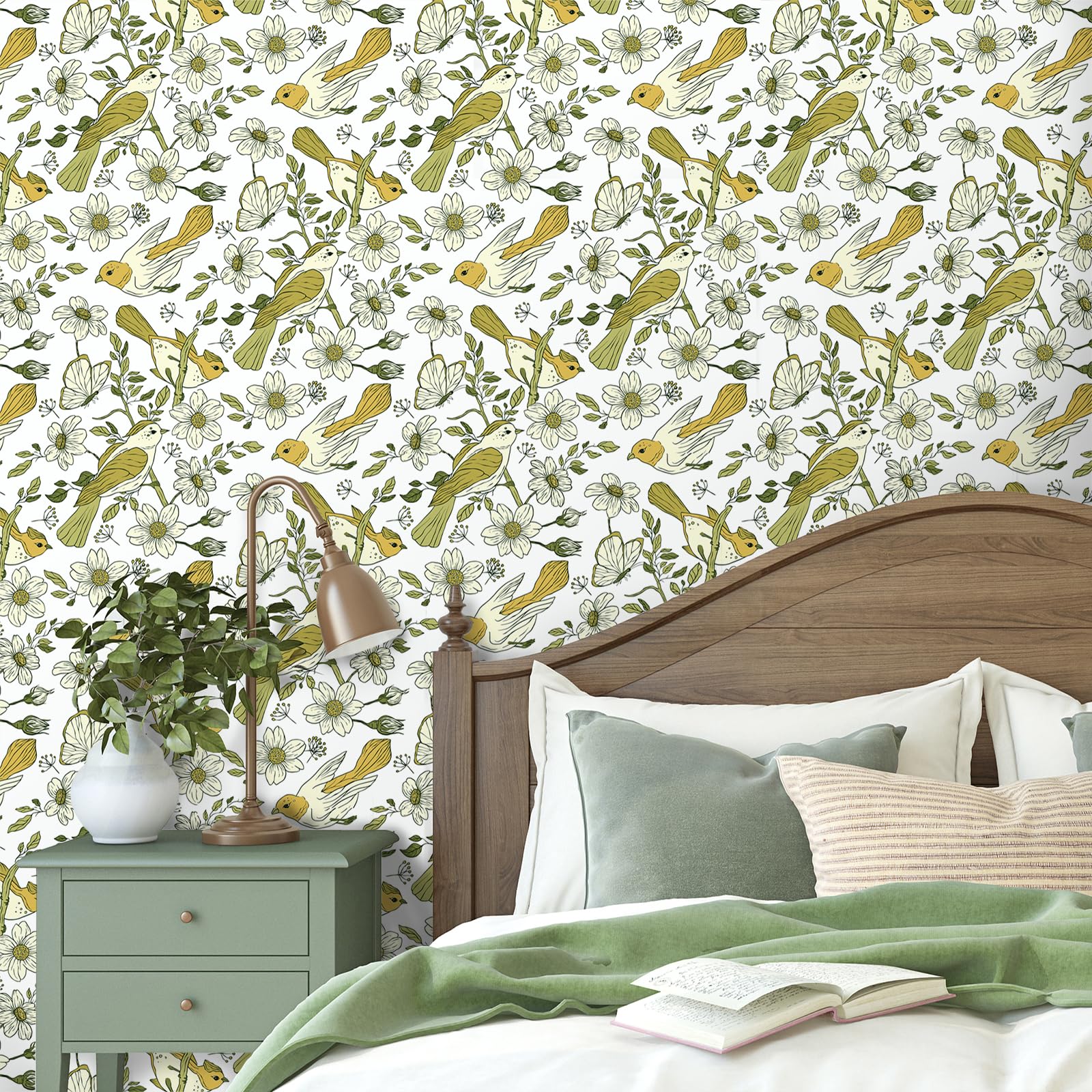 VaryPaper Selbstklebende Tapete Vogel und Blumen – Vintage Klebefolie Beige 44,5 x 200 cm