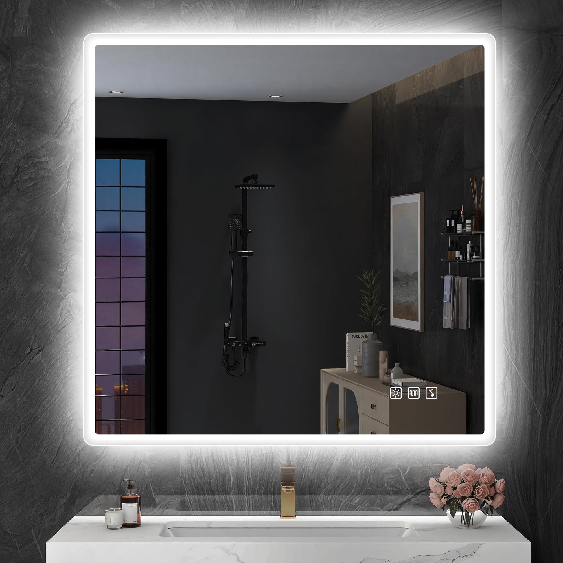 Badezimmerspiegel mit Beleuchtung 800 x 800 mm, Memory-Funktion