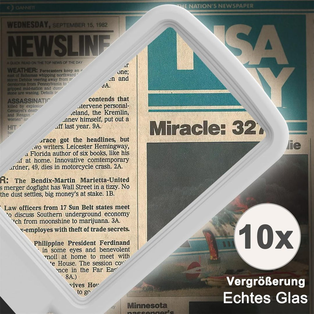Lupe 10x Vergrößerung – Klappbar, Wiederaufladbar, LED-Licht, Glaslinse & Ständer