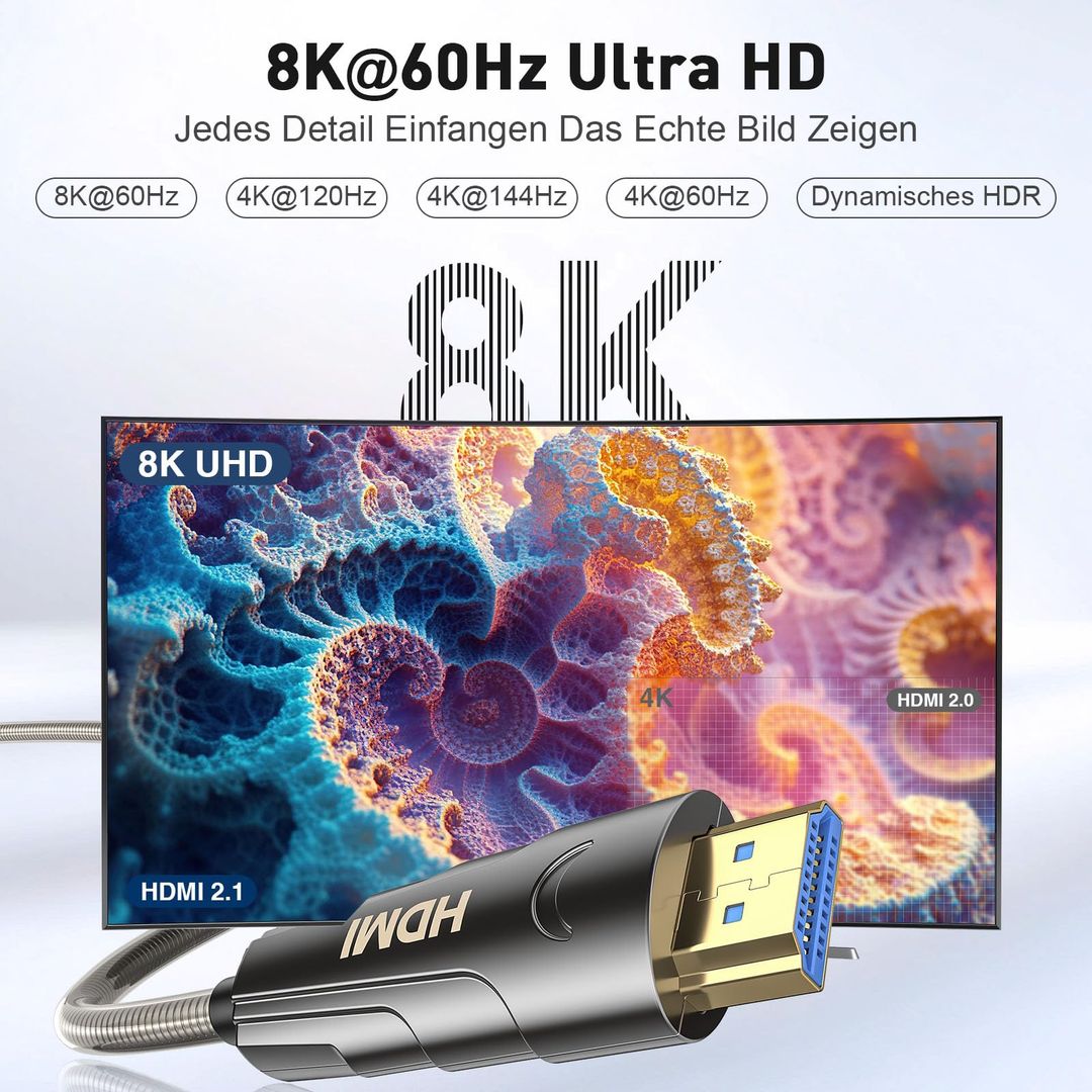 8K HDMI 2.1 Glasfaserkabel 30m – 48Gbps