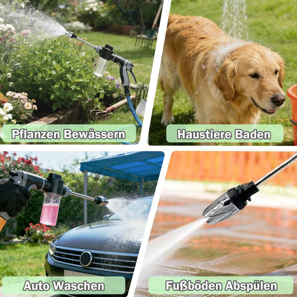 Gartensprüher für Schläuche mit 360 Grad drehbarer Düse und Druckregulierung