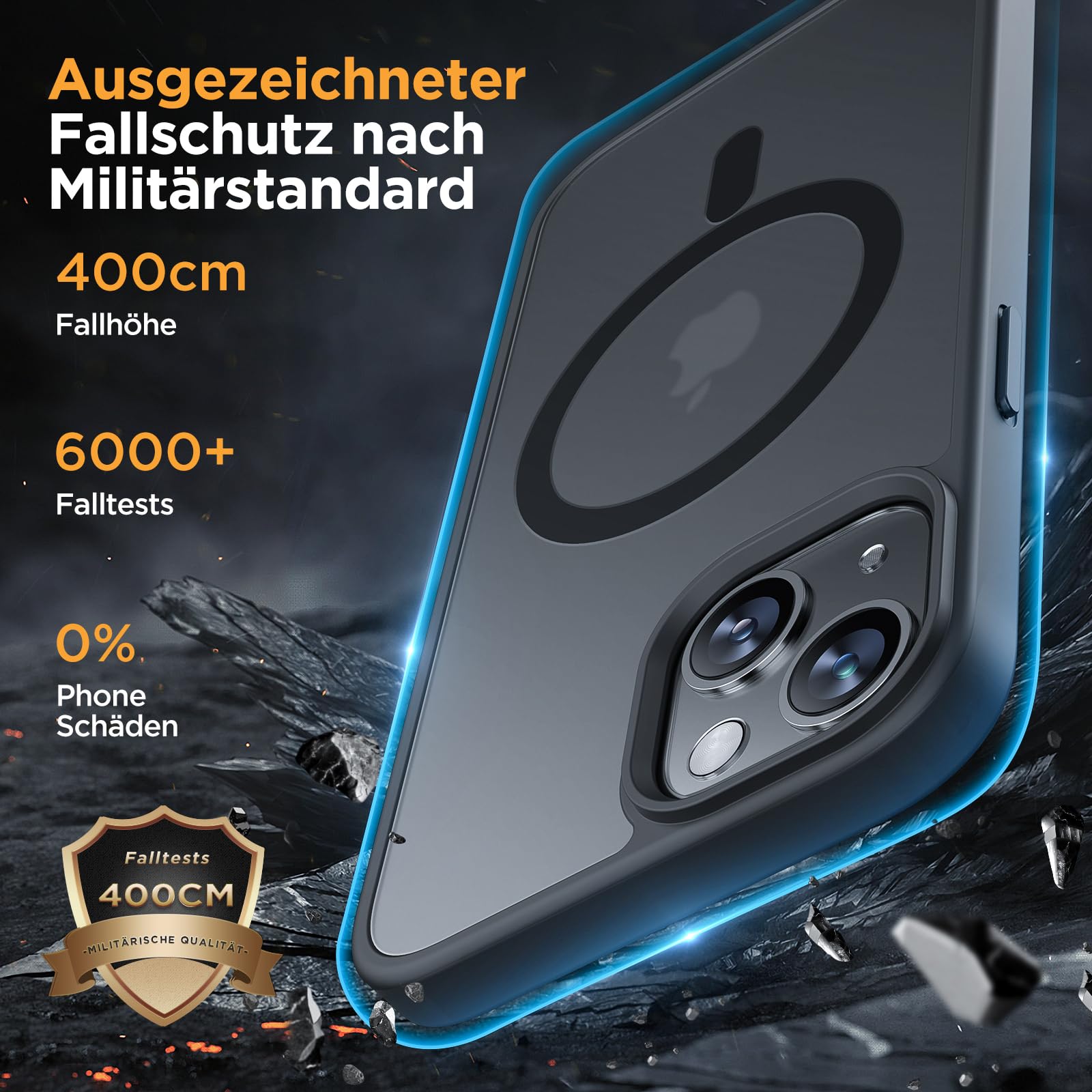 Miracase Magnetische Hülle – iPhone 15, 2 Displayschutzfolien, Militärstandard, Schwarz