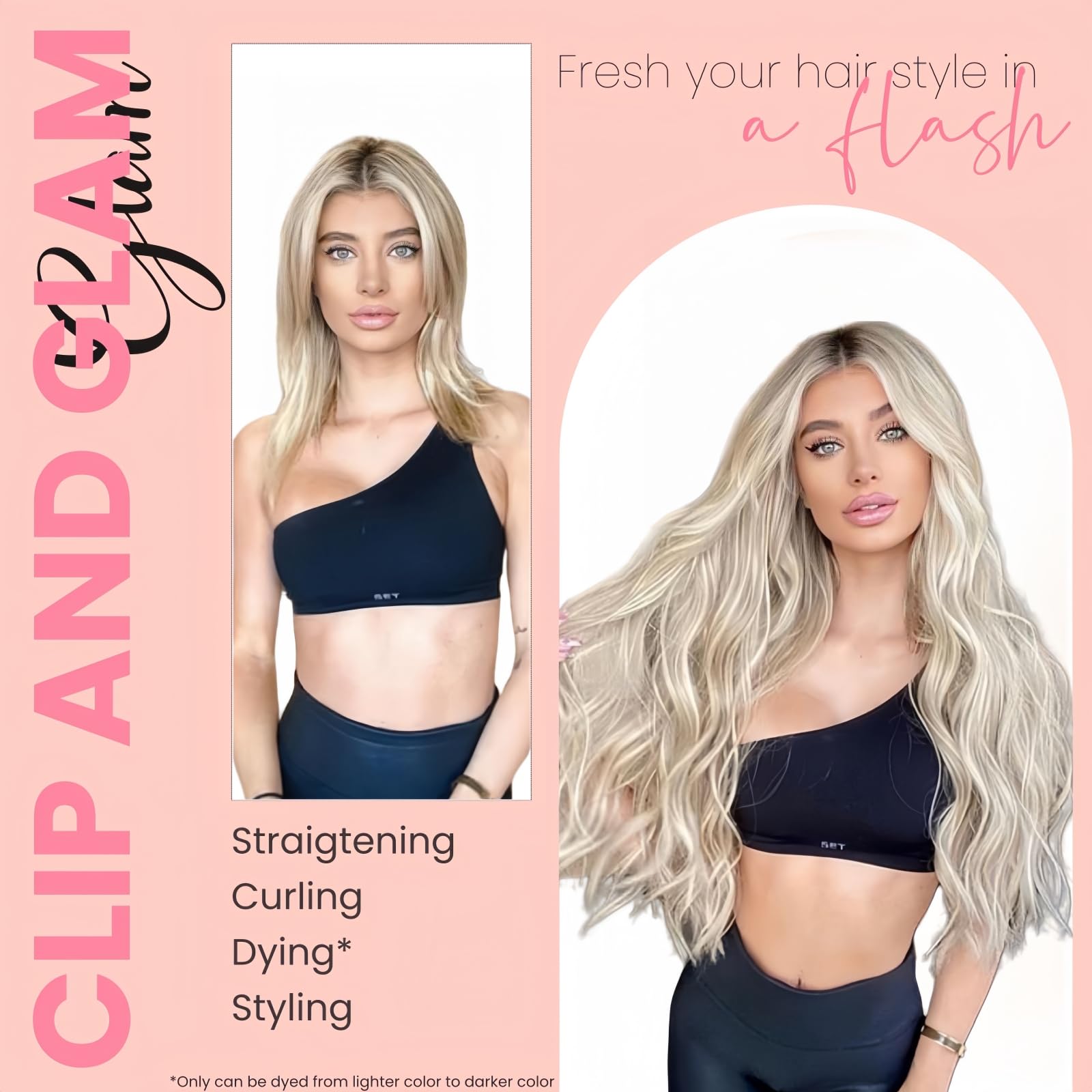 FUOTONBUTY Clip-in Extensions Echthaar, Schwarz, 90g