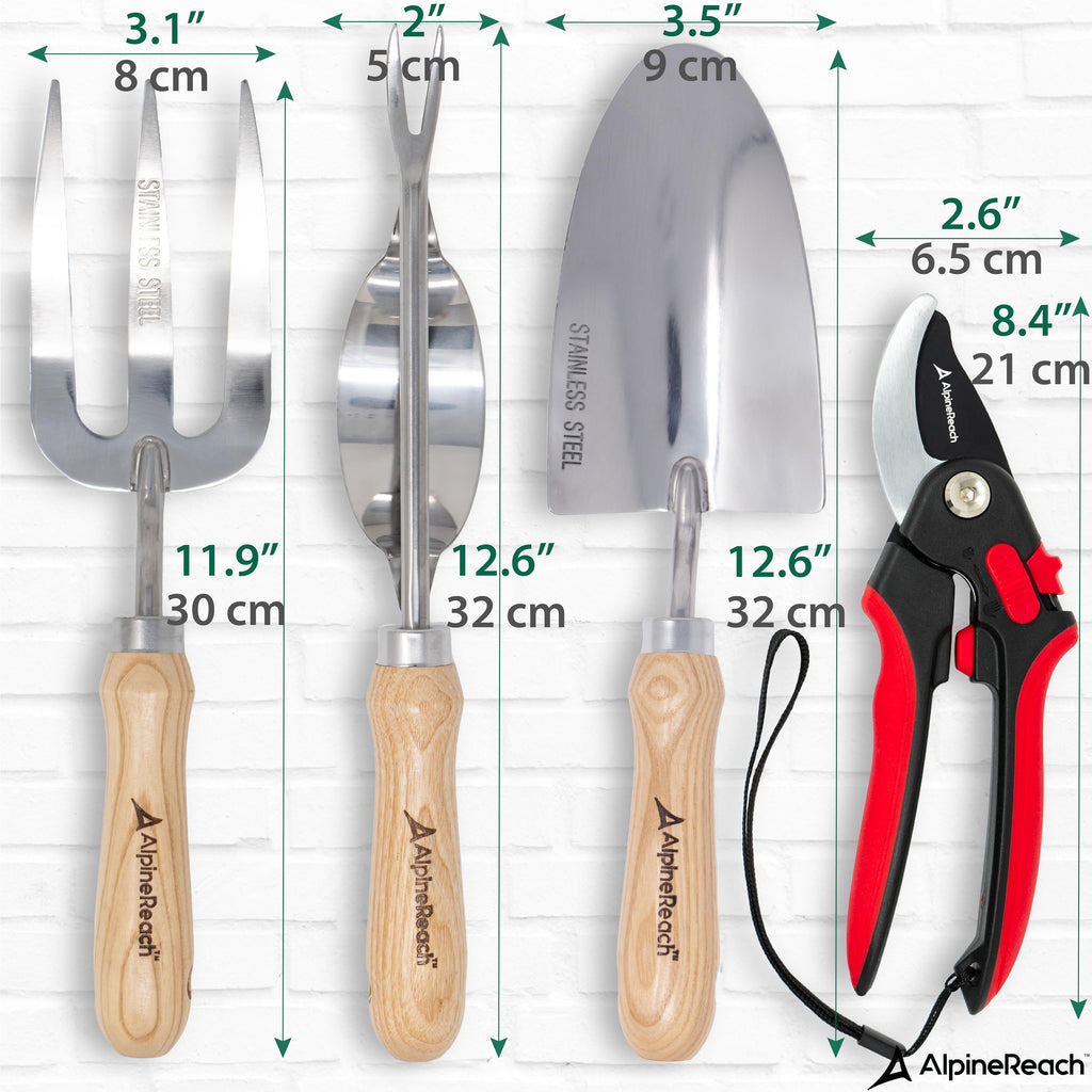 Gartenwerkzeug Set 4-teilig – Edelstahl mit Eschenholzgriff