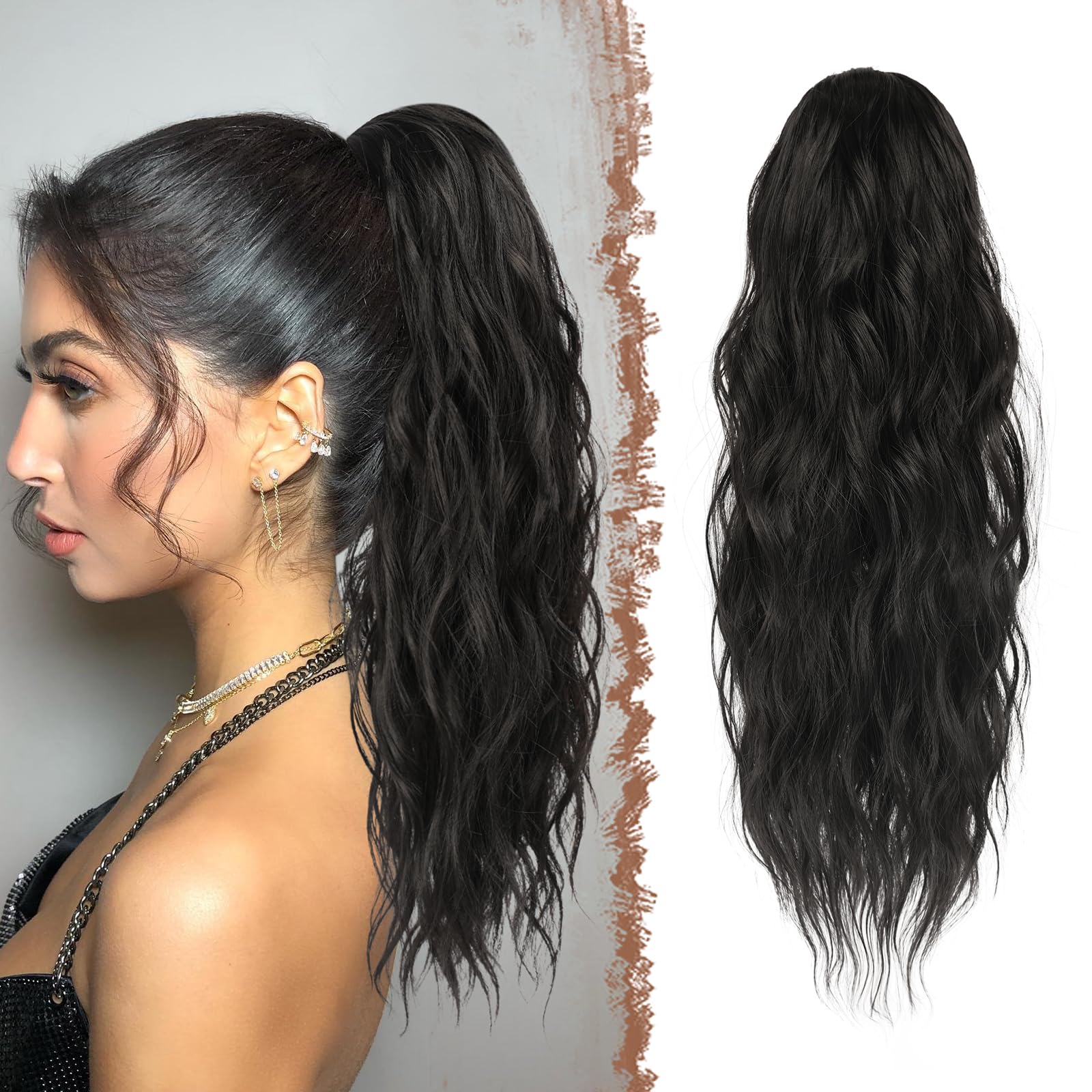 schwarze Pferdeschwanzverlängerung mit Zugband 45cm