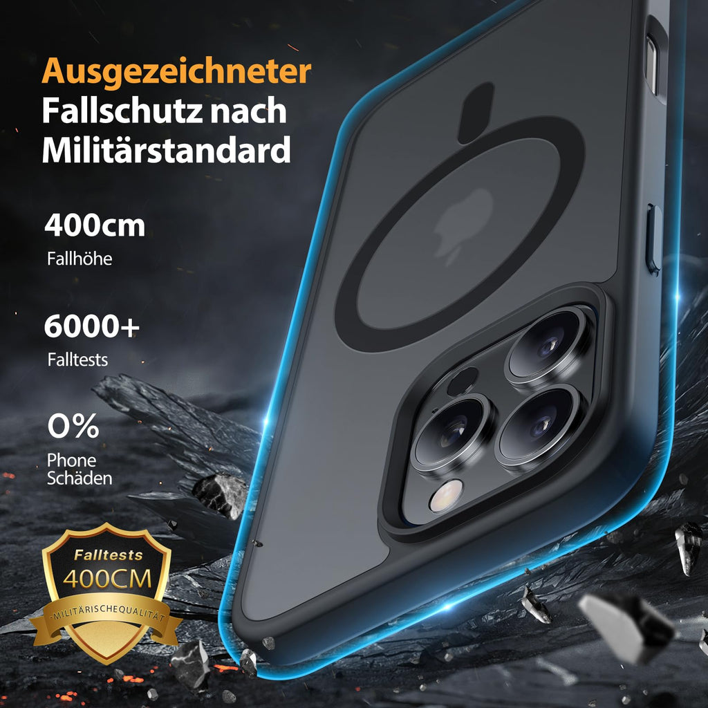 Magnetische iPhone 16 Pro Max Hülle mit MagSafe-Militärschutz und 2 Displayschutzfolien – Schwarz, 6,9 Zoll