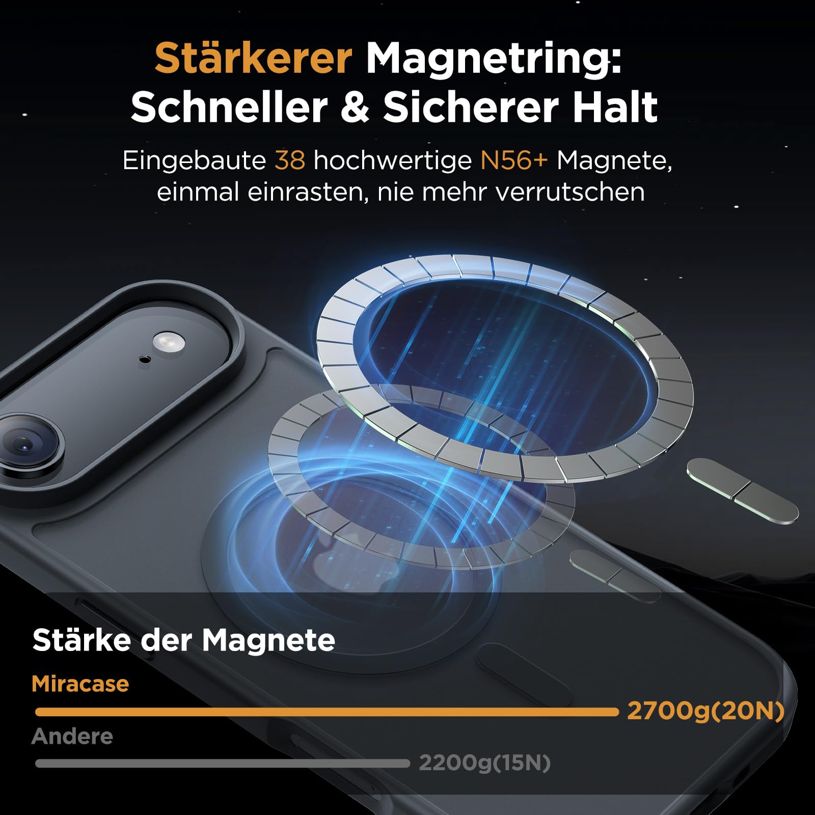 iPhone 17 Air Hülle – MagSafe, Militärstandard, Stossfest, Mattschwarz, 6,5 Zoll