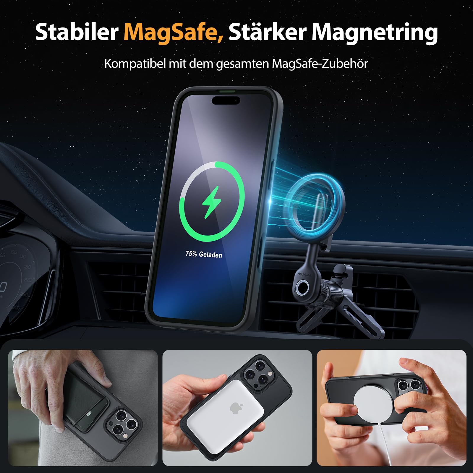 Magnetische iPhone 16 Pro Max Hülle mit MagSafe-Militärschutz und 2 Displayschutzfolien – Schwarz, 6,9 Zoll