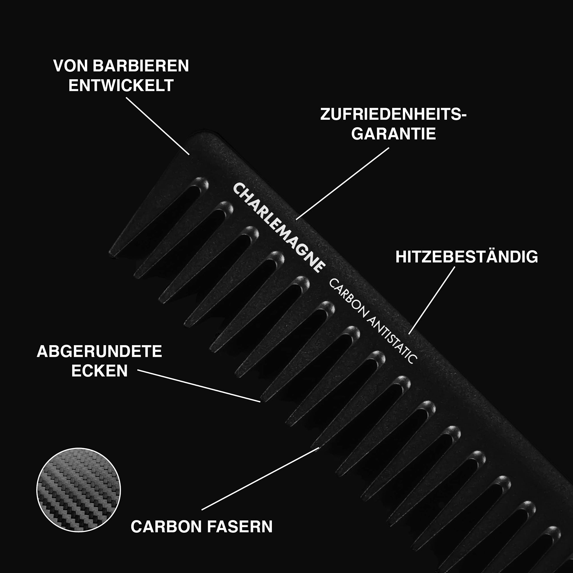 Carbon-Haarkamm für Männer – 19 cm