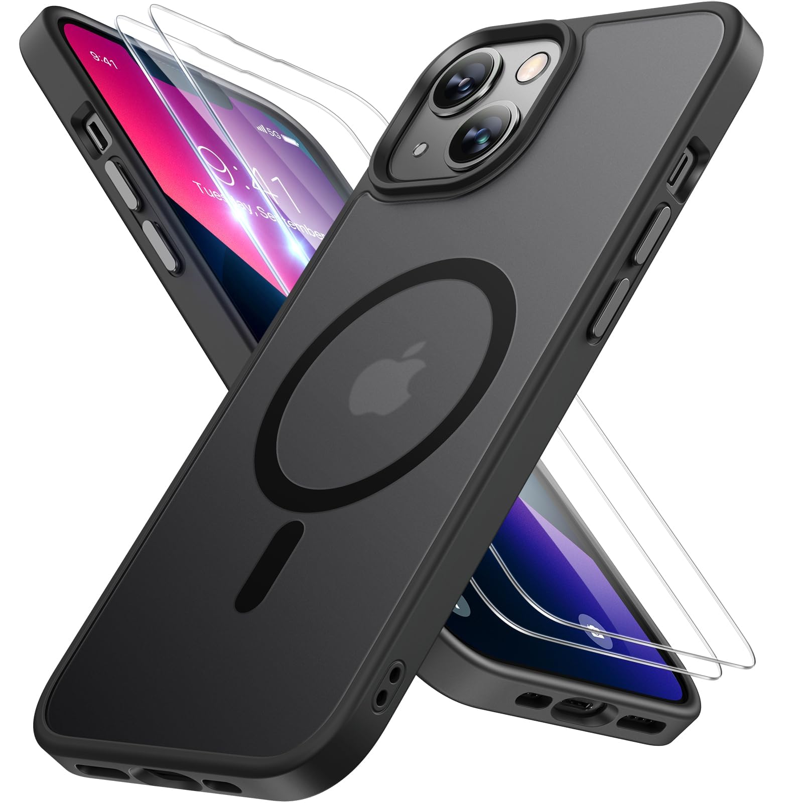 Miracase Magnetische iPhone 13 Hülle, stoßfest nach Militärstandard – Matt Schwarz, 6,1 Zoll