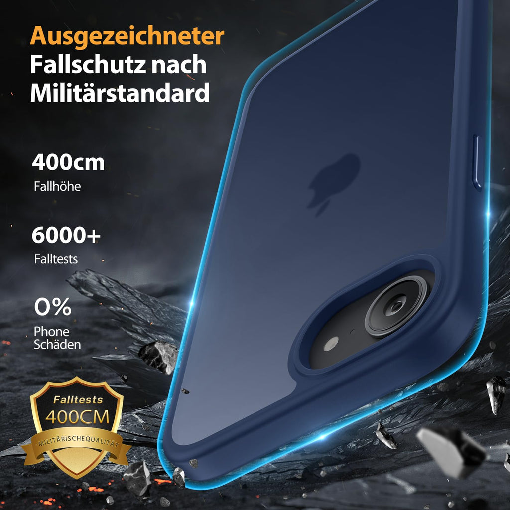 Miracase Hülle für iPhone 16e mit 2 Displayschutzfolien, 360°-Airbags, Militärstandard-Schutz – Mattblau, 6,1 Zoll