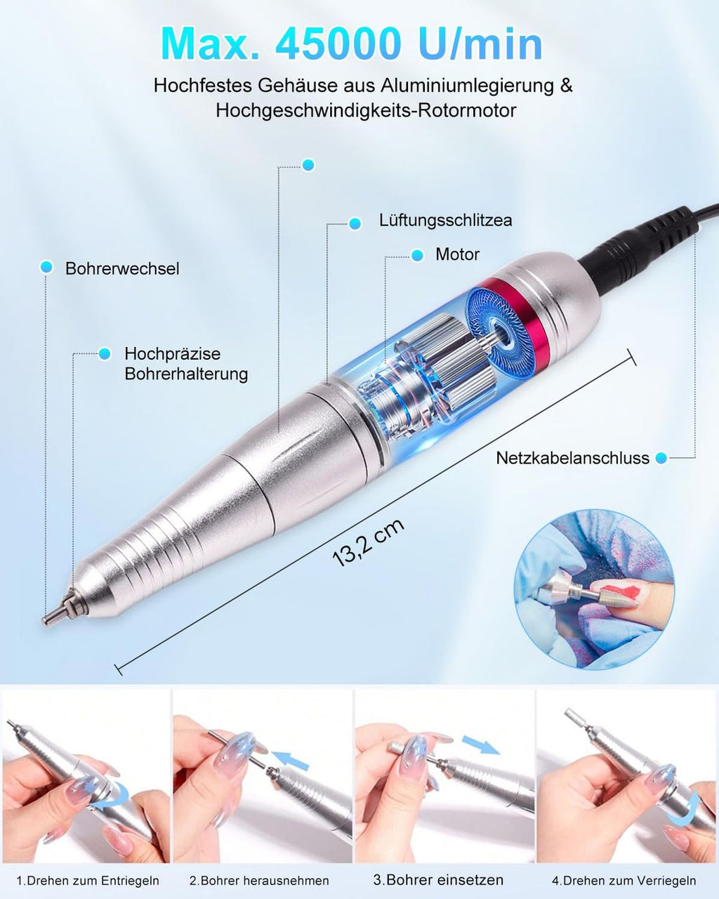 Elektrische Nagelfräse Profi – 45.000 U/min