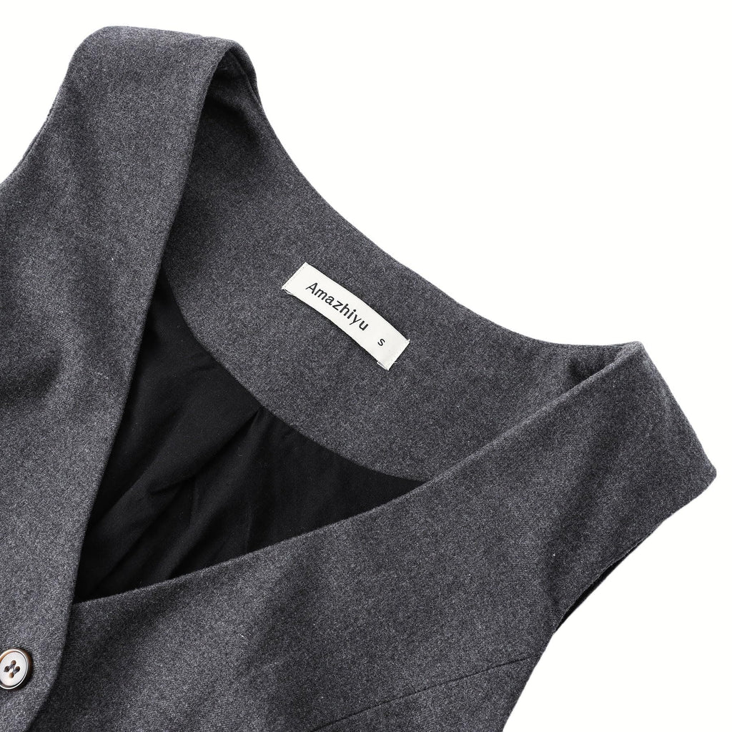 Damen-Wollweste mit V-Ausschnitt und Knöpfen, Slim Fit