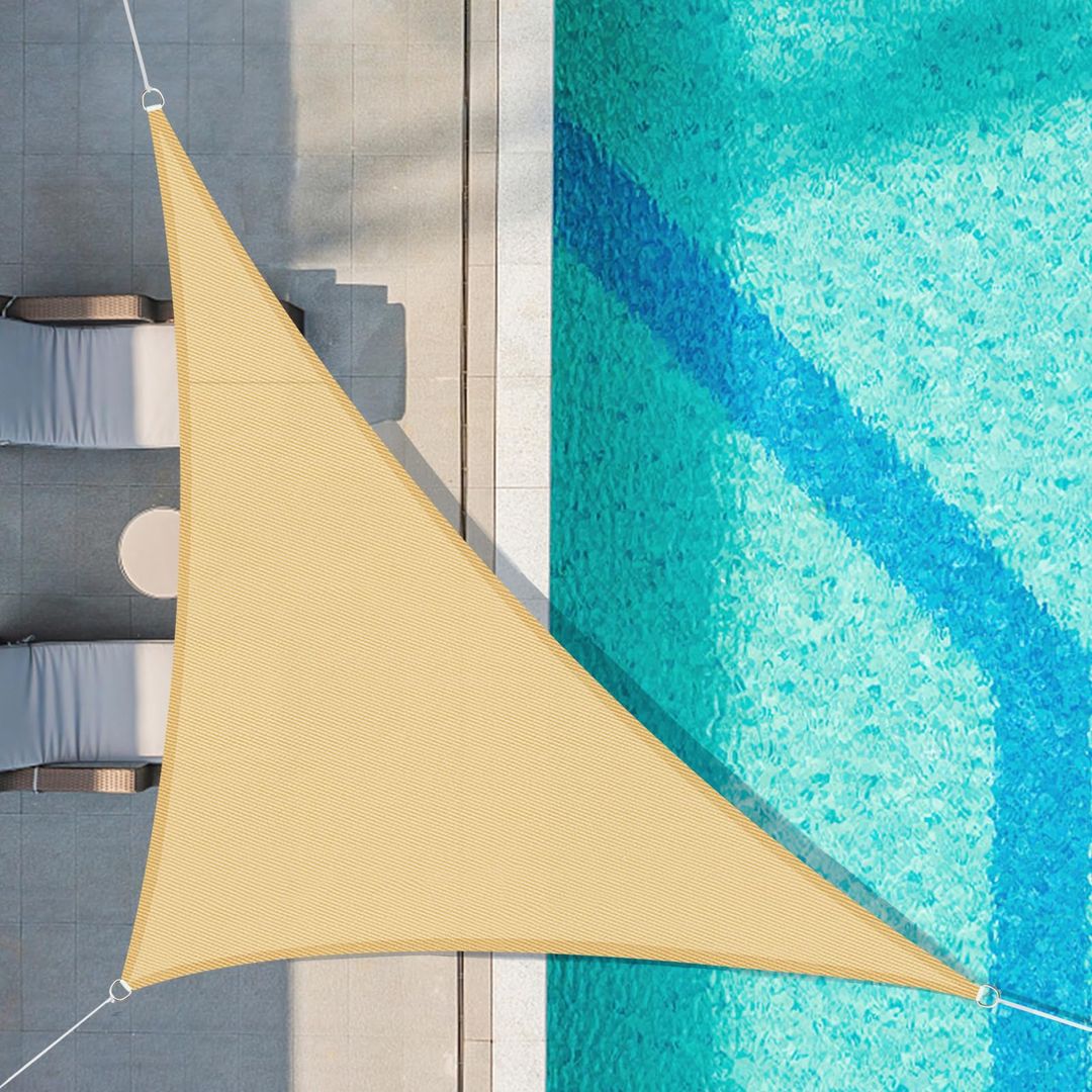 markise dreieckig Cool Area Dreieckige Sonnensegel 5x5x7m wasserdicht winddicht UV-Schutz Sandfarbe – widim.de