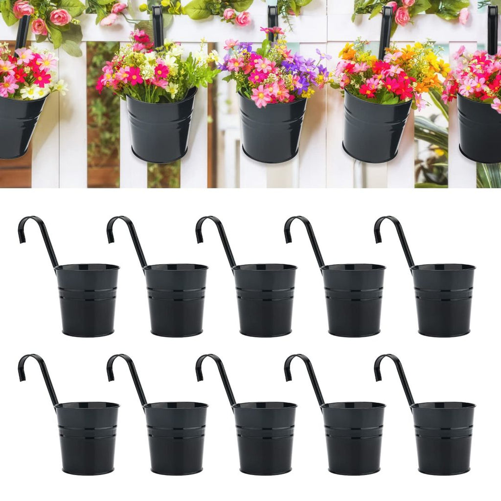 Hängende Metall-Blumentöpfe 10er-Pack – 16cm, Schwarz