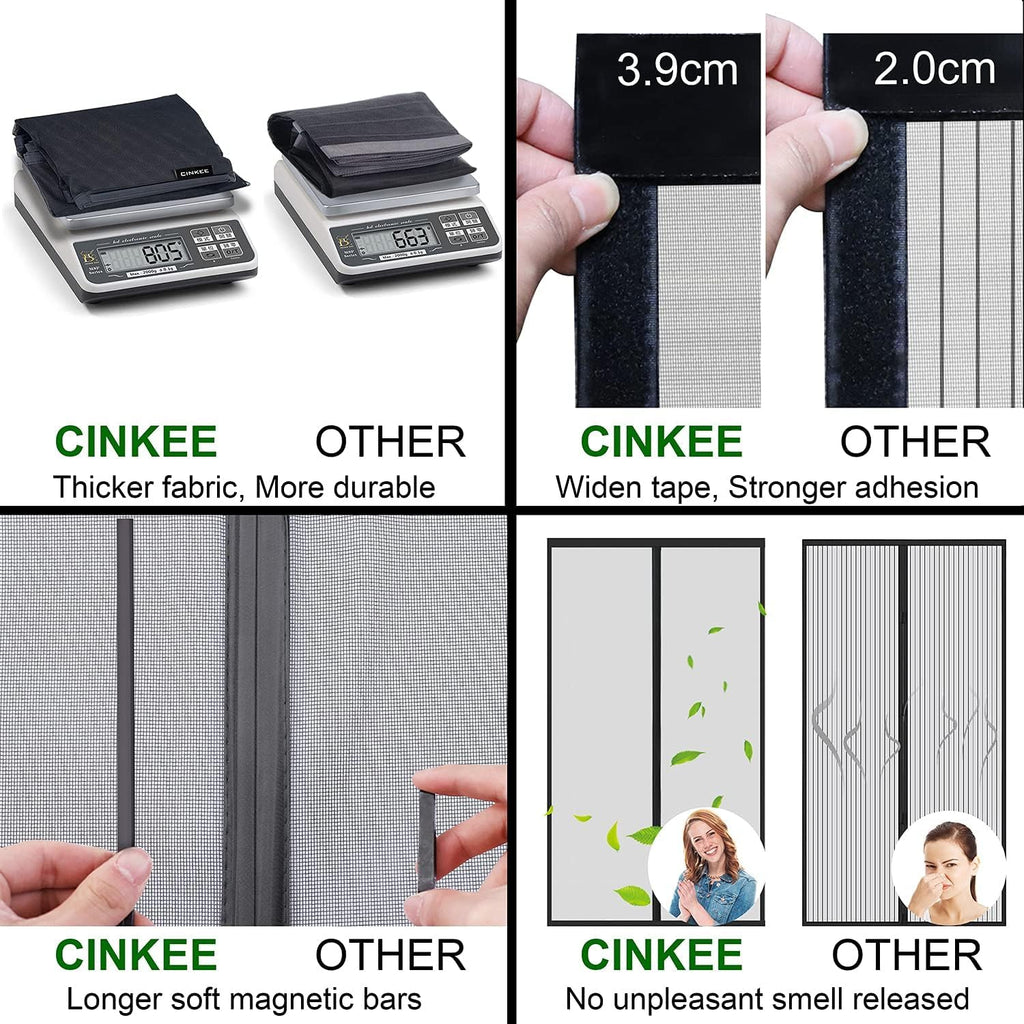 Cinkee Fliegengitter Balkontür – Magnet, Insektenschutz, 65x200 cm / 95x210 cm, Schwarz, Ohne Bohren
