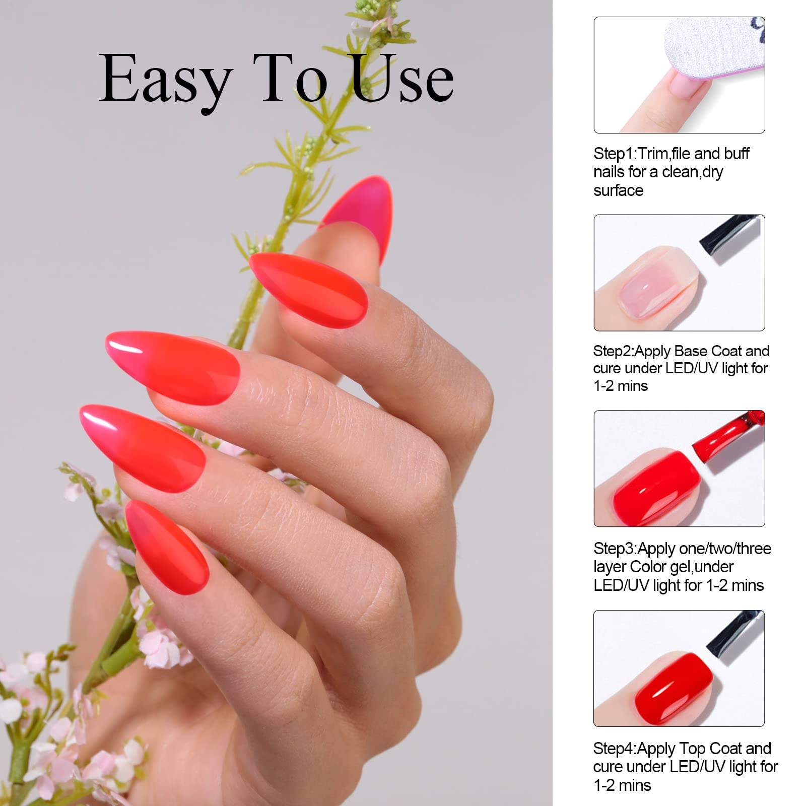 Glitzer-Gel-Nagellack – 15 ml - Neon-Orange-Rot