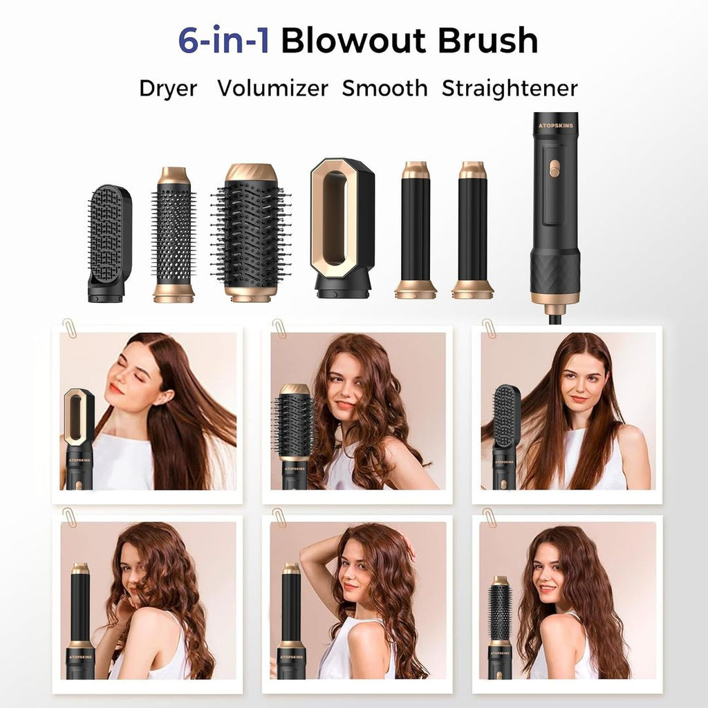 6-in-1 Heißluftbürste Haarstyler 1000W Ionic – Lockenbürste, Föhn & Glätter in einem
