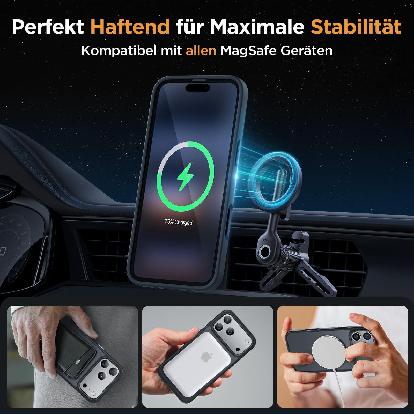 Miracase Hülle – iPhone 17 Pro Max, MagSafe, Gehärtetes Glas, Mattschwarz