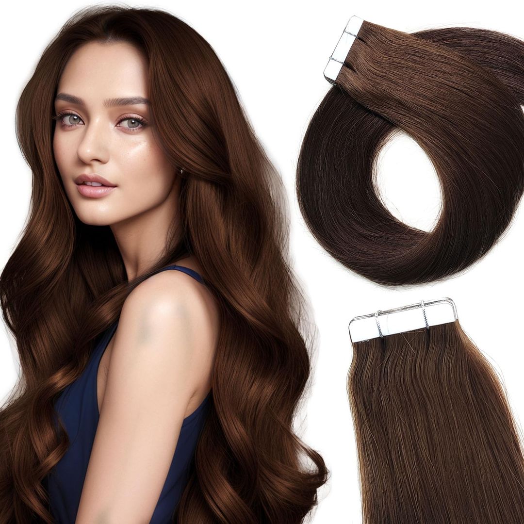 Lieblich Welle Tape Extensions Echthaar 55 cm 20 Stück – Mittelbraun