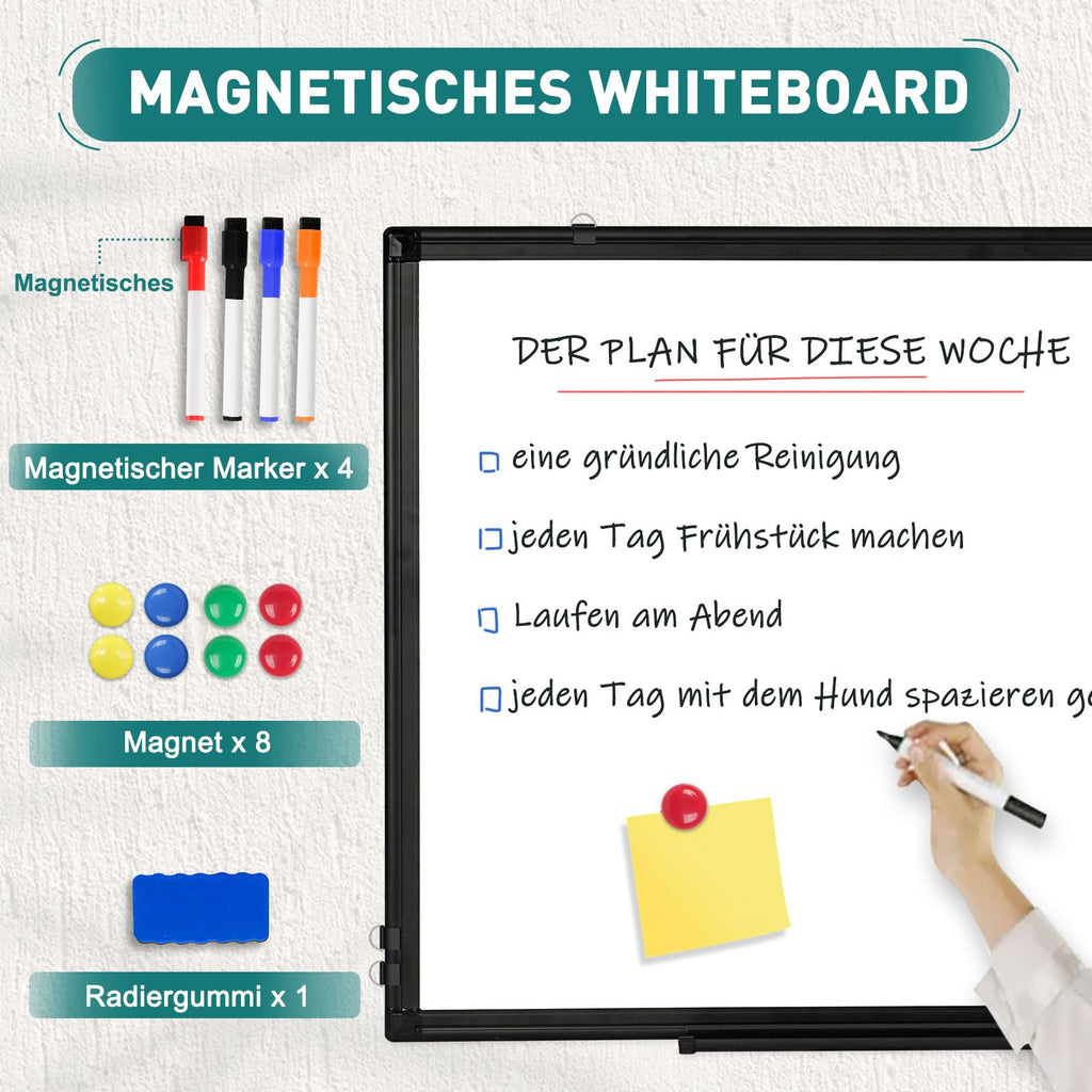 QUEENLINK Doppelseitiges Whiteboard mit schwarzem Rand 45×60cm