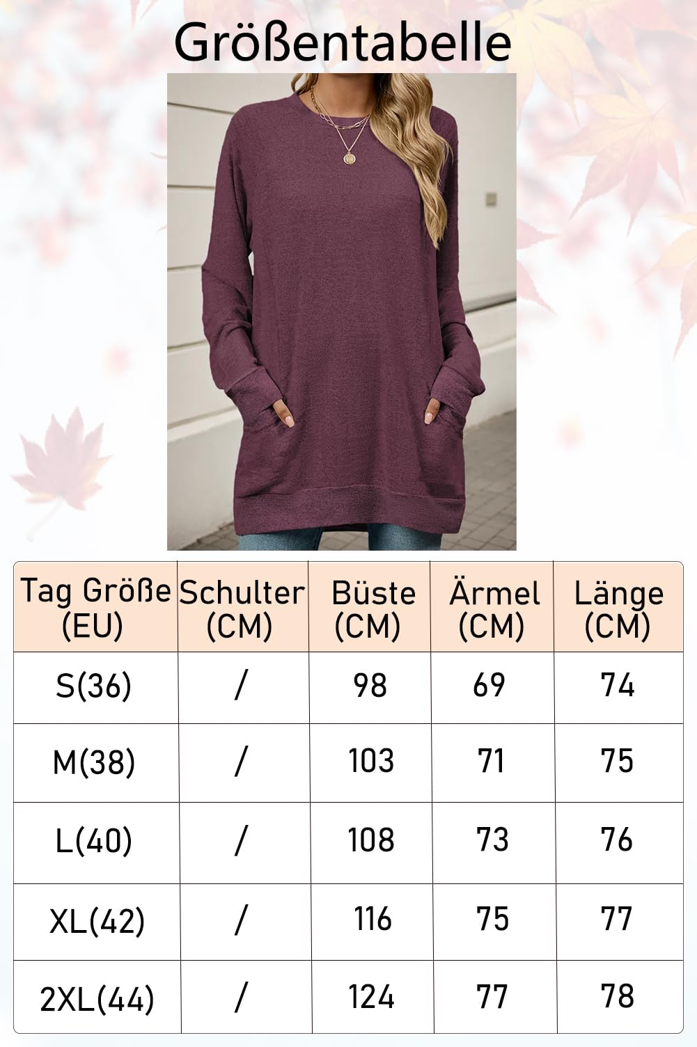 Damen Langer Pullover mit Taschen – Gestreift